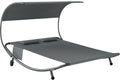 Outsunny Double transat à roulettes Max 240 kg Gris, transat de jardin 2 places en Texteline, 2 coussins, Canopée amovible, cadre en acier, poches