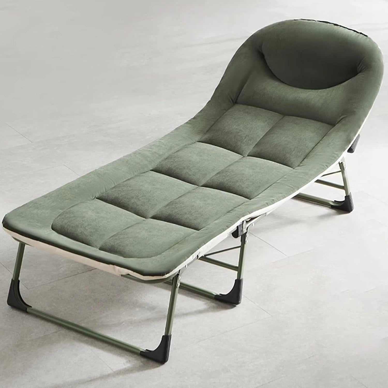 Lit de Camping Pliable avec Matelas, Charge 150 KG, Lit de Camp Portable avec Dossier Réglable, Chaise Longue Inclinable Pliable pour Maison