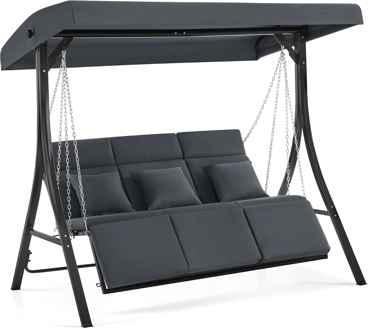 M MCombo Balançoire Hollywood avec Fonction inclinable, 8018 (Gris foncé), balançoire de Jardin 3 Places résistante aux intempéries, Toit réglable