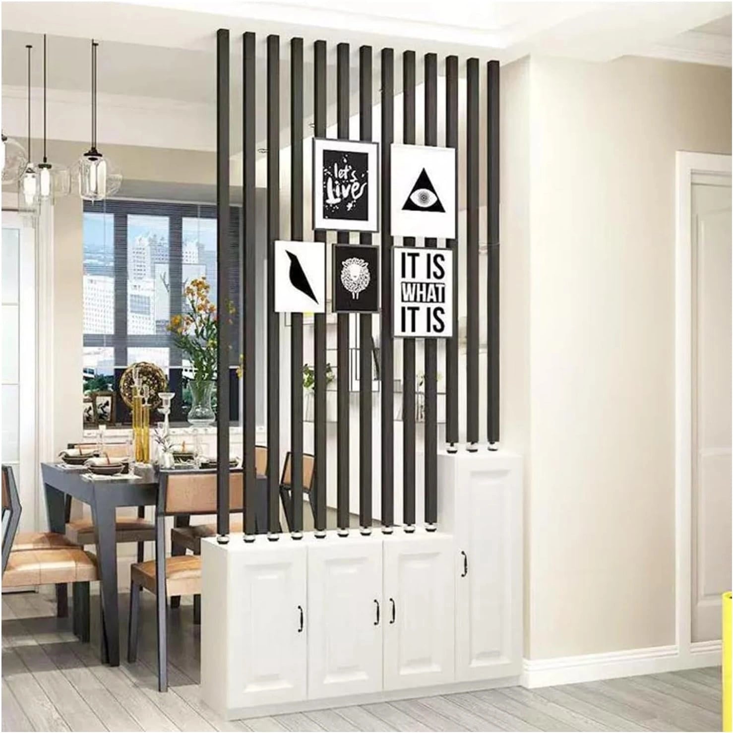 Lattes en Imitation Bois pour Claustra, Colonne décorative(4 Root, 230 cm/90.5in/7.54ft), 70 à 230 cm de Haut， pour entrée, Restaurant, Bureau