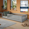 enfant Collective Lit au Sol Enfant 90x190 cm avec barrière de sécurité et sommier à Lattes, Gris, de 4 à 18 Ans, lit Montessori