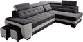 Robin Inspire Grand Canapé d'angle Noir Argent Convertible Droit, 2 tabourets, Canapé-lit d'angle avec coffre