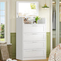 TEENFON Commode Haute avec Miroir de Coiffeuse, Blanc, Commode à 4 Tiroirs pour Chambre à Coucher/Salon, Multifonctionnelle et Organisateur