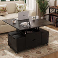 VOWNER Table Basse Relevable Transformable Table à Manger, Noir, Meuble 3 en 1 multifonctionnel pour salon avec tiroir et 4 tabourets