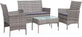 Alice's Garden - Salon de Jardin en résine tressée - Moltès - Nuances de Gris. Coussins Gris - 4 Places - 1 canapé. 2 fauteuils. Une Table Basse