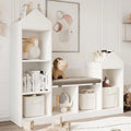 Bibliothèque Enfant avec Coussin, Blanc, 6 Cubes Meuble de Rangement Jouet, avec Anti-basculement, Forme de Toit Unique, Aux Crèches et à la Maison