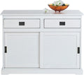 IDIMEX Buffet Salle à Manger Savona L 110 cm en Bois Massif Blanc 2 tiroirs 2 Portes coulissantes Meuble Rangement avec poignées en métal bahut