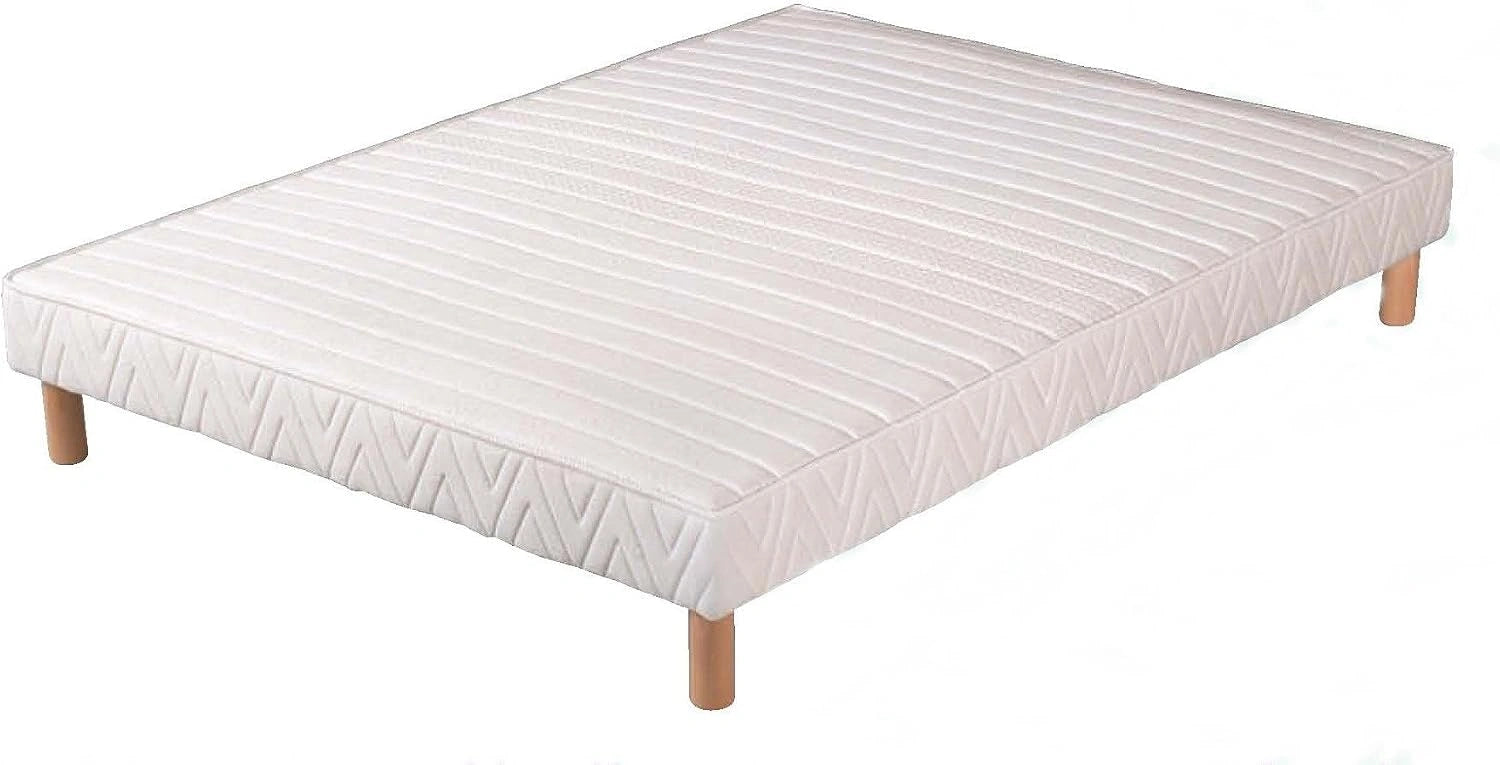 Hévéa Sélection SOMMIER TAPISSIER 26 Lattes 140x190 épaisseur 20 cm + 4 Pieds, Blanc, Bois