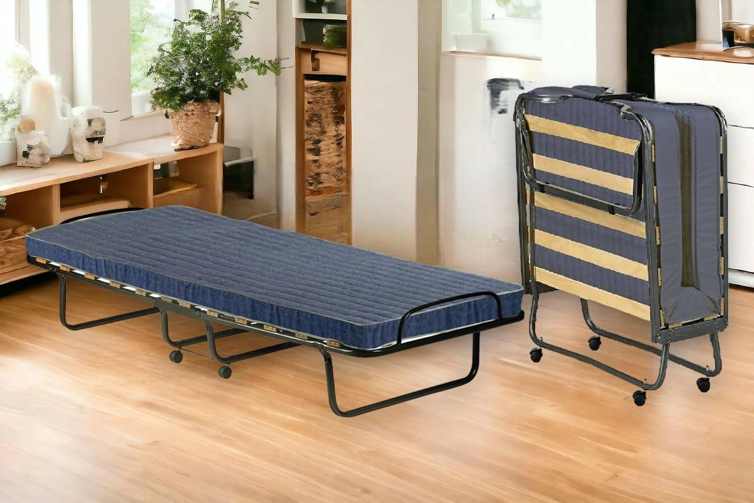 Dmora Lit pliant avec sommier à lattes et matelas, mesure 190x80x30 cm, 7 cm
