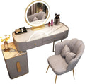 Coiffeuse avec Miroir et Tabouret, Commode de Chambre Moderne pour Femmes et Filles (Gris), Ensemble de Coiffeuse avec 5 tiroirs
