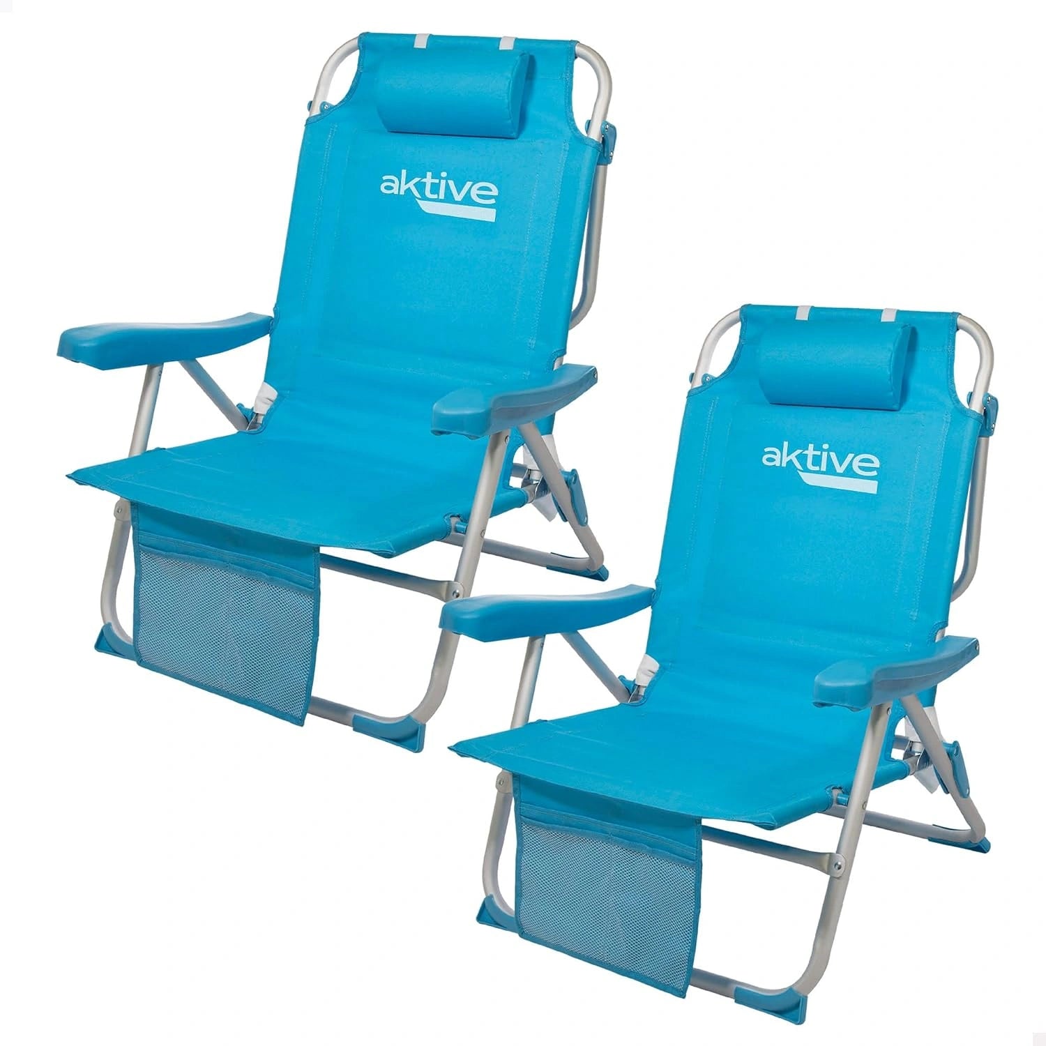 AKTIVE Lot de 2 chaises pliantes multipositions pour plage, 5 positions, 49 x 58 x 80 cm, hauteur assise 27 cm, supporte 100 kg, terrasse ou camping