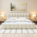 Lit Double Rembourré 140 x 190 cm, Beige (Beige, à Bulles, avec Sommier à lattes et Dossier Souple, sans Matelas, en Lin