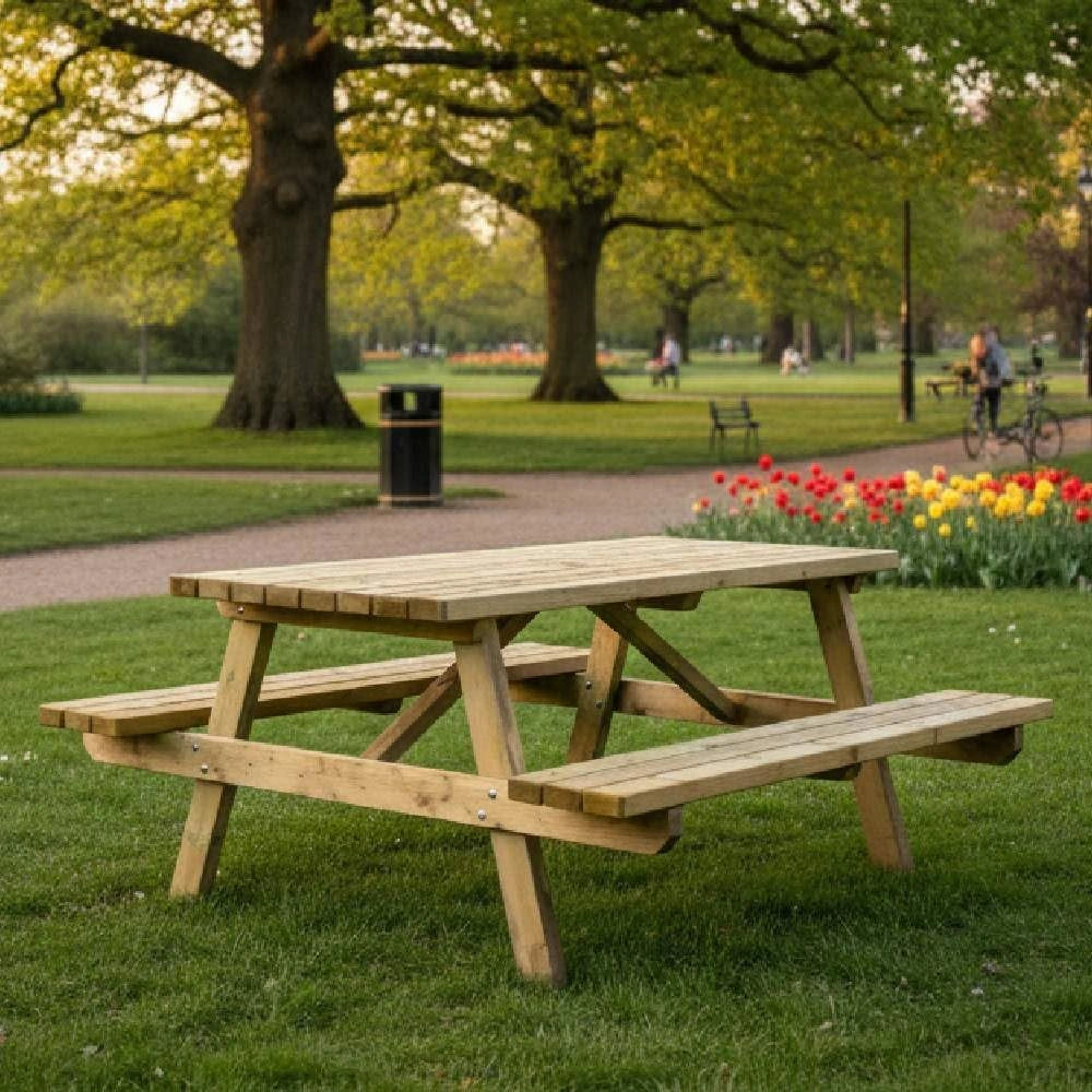SUNWOOD Table pique-nique en bois professionnel, épaisseur 44 mm, 180 x 165 cm, 100 % fabriqué en Italie, pin de Suède imprégné de classe IV