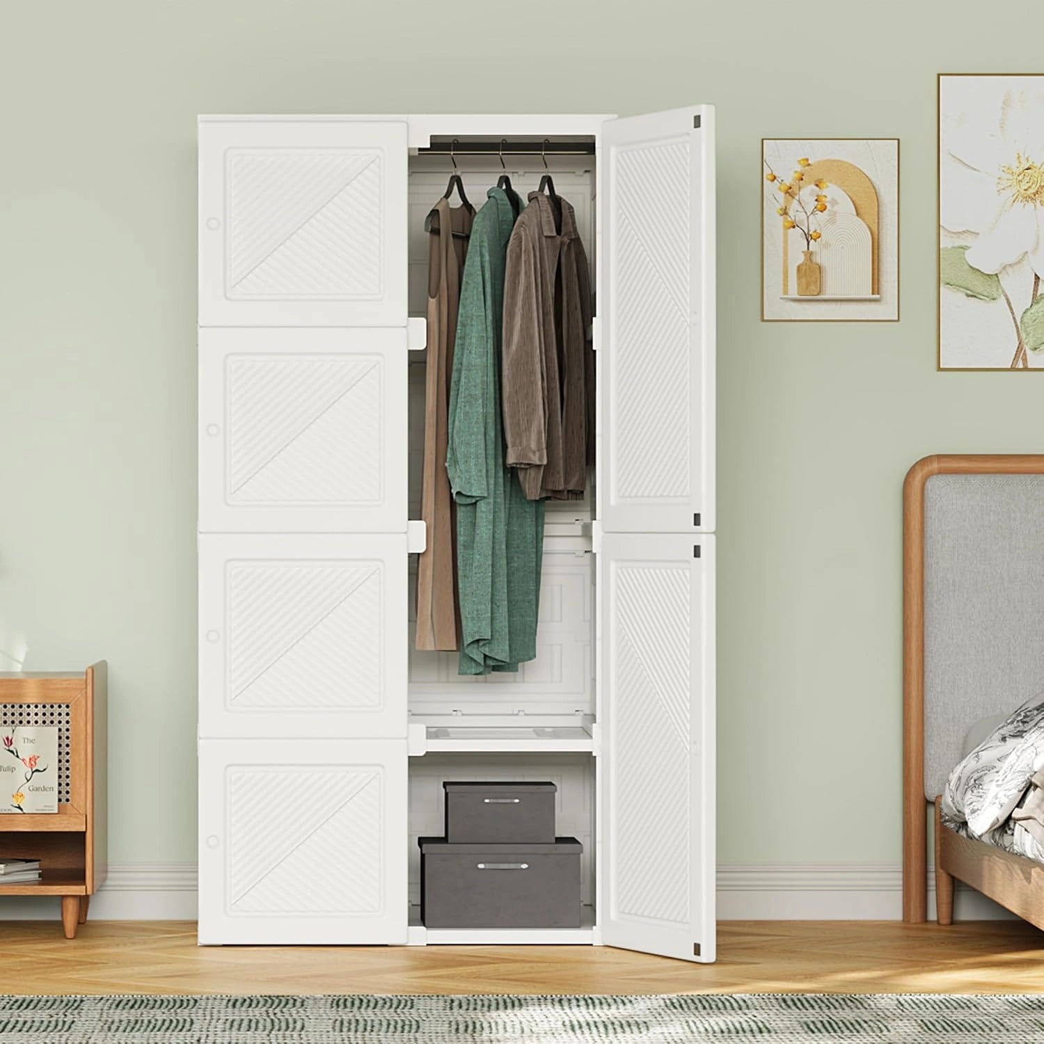 Penderie Pliable en Plastique avec 6 Portes et 1 Tringle à vêtements - Armoire Multifonction avec Portes magnétiques Transparentes - Armoire