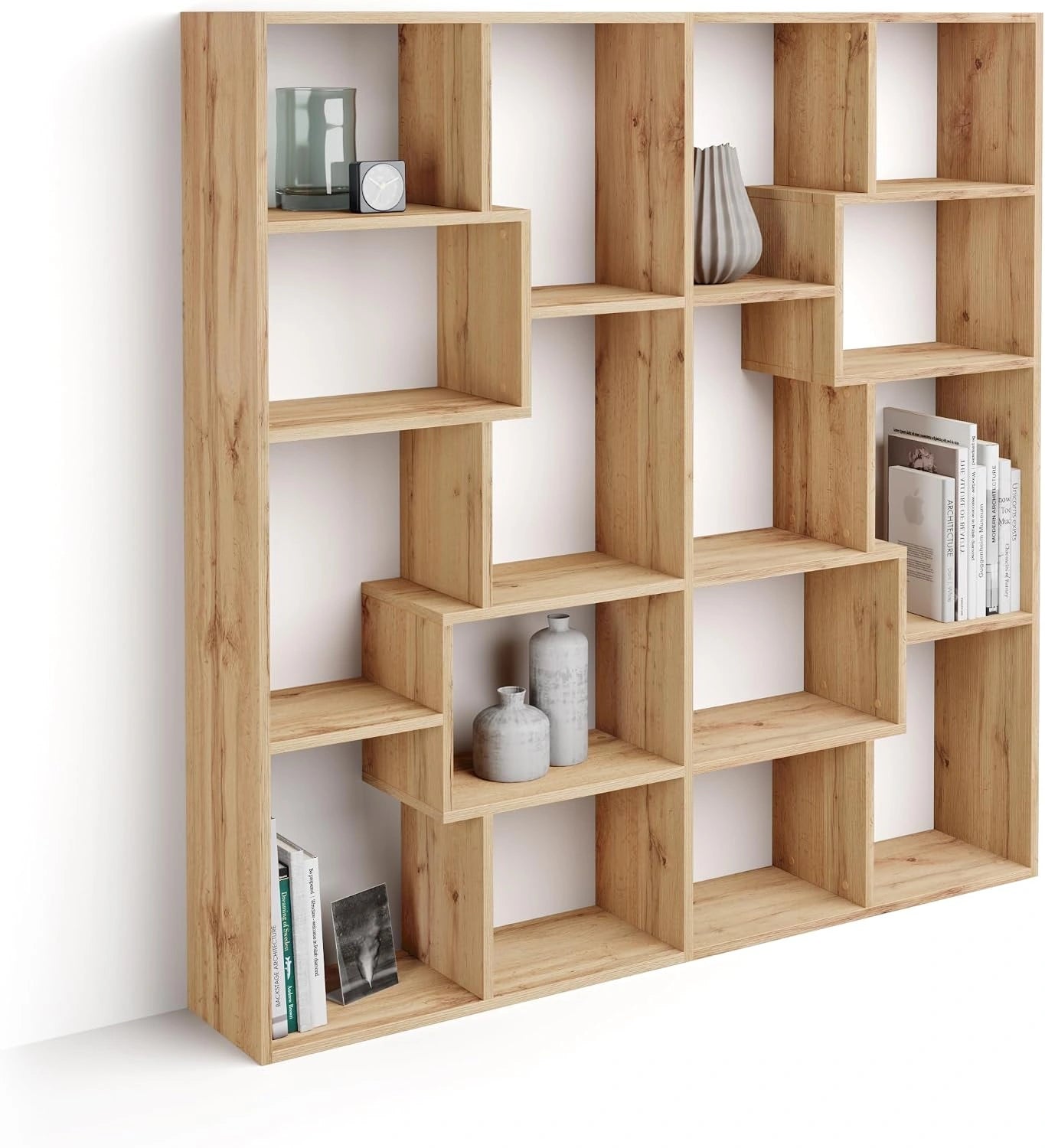 Mobili Fiver, Bibliothèque S Iacopo (160,8 x 158,2 cm), Bois Rustique, Made in Italy, Étagère Bibliothèque pour Salon, Bureau