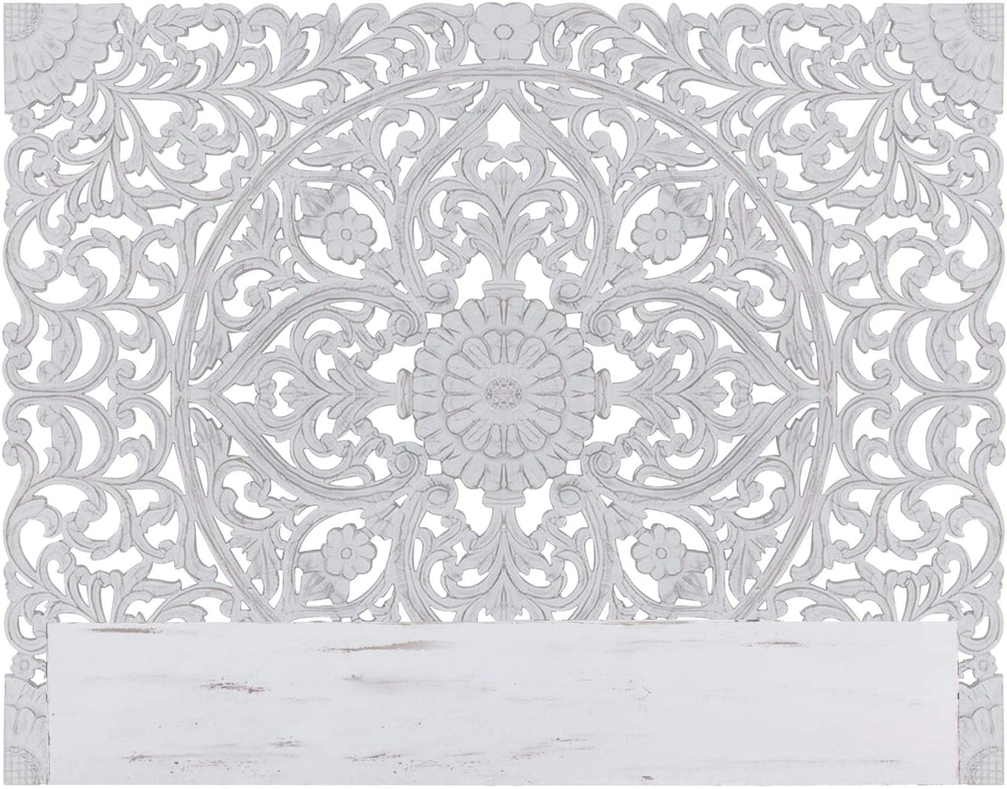 Menzzo Tête de Lit Serena 180 cm Bois Blanc Sculpté, Décoration Chambre Adulte Élégante Lit Double 180x200 cm, Design Chic Style Classique Moderne