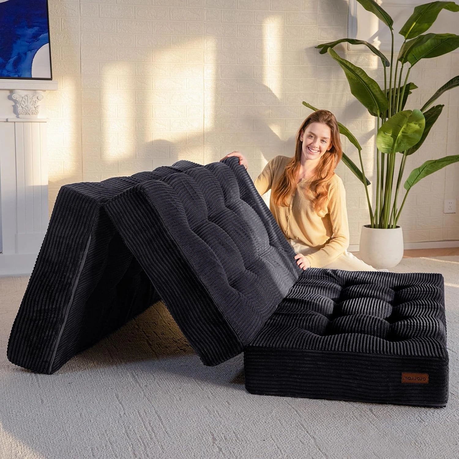 MAXYOYO Matelas Pliable 2 Places, 135x190 cm, Épaisseur 15 cm Matelas Pliant pour Futon Convertible Canapé-lit Portable