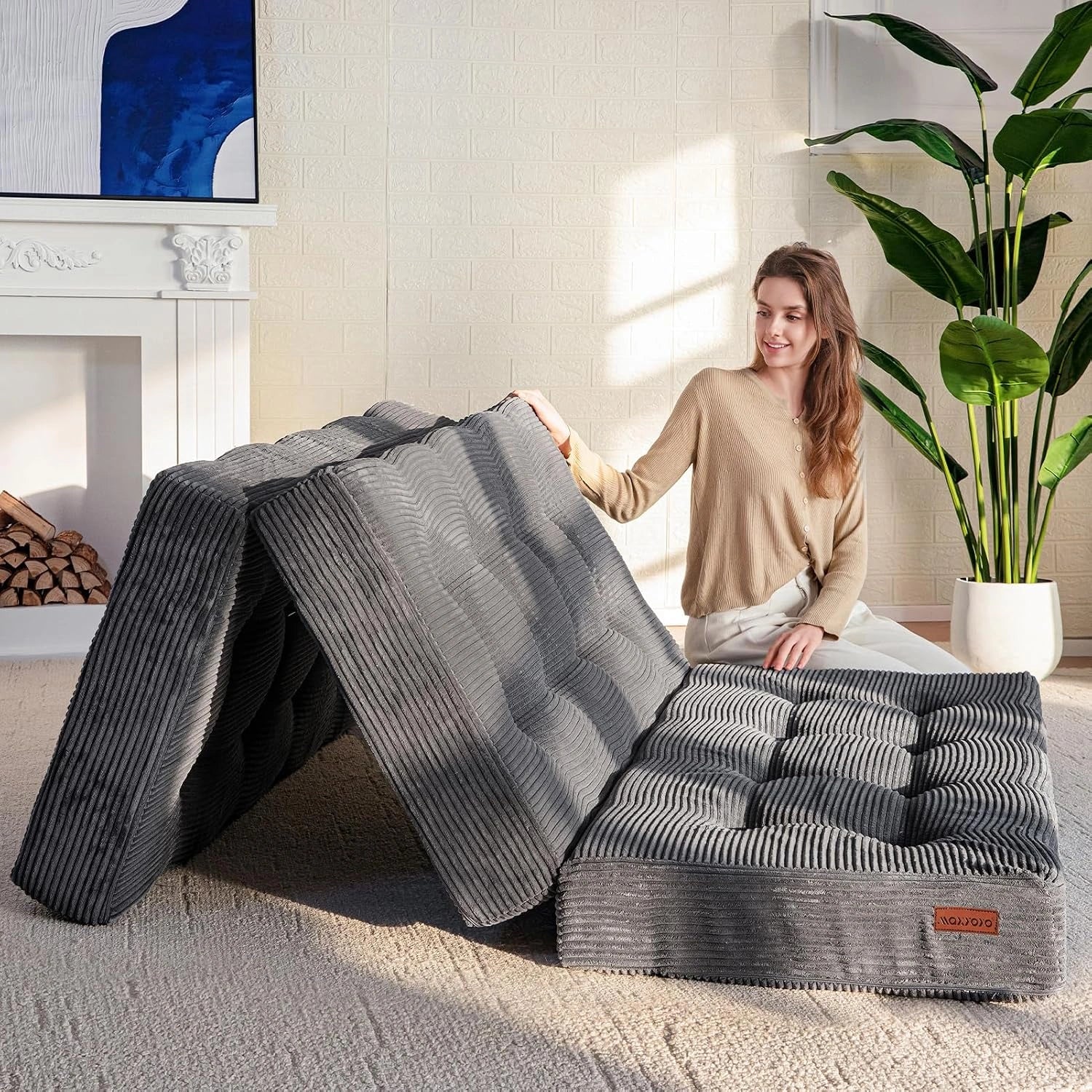 MAXYOYO Matelas Pliable 2 Places, 135x195, Épaisseur 15 cm Matelas Pliant pour Futon Convertible Canapé-lit Portable