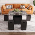 VOWNER Table Basse Relevable Extensible, Noir, Multifonctionnelle 4 en 1, Meuble 4 en 1 escamotable avec 4 tabourets pour salle à manger et salon