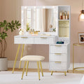 VASAGLE Coiffeuse avec Miroir et Tabouret, Blanc Nuage RVT020WB01, Loupe 10x, 40 x 110 x 135 cm, Table de Maquillage avec Tiroirs, Éclairage LED