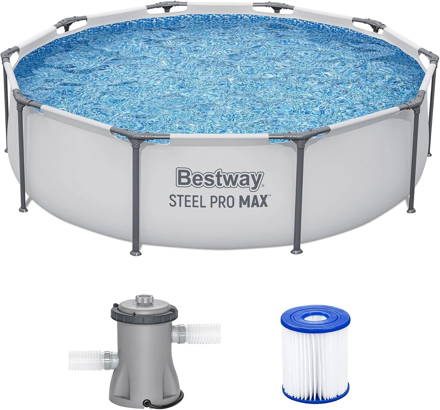 Bestway Steel Pro Max Piscine extérieure Hors Sol Ronde avec Cadre en métal de 3 m x 76,2 cm avec Pompe filtrante de 330 GPH