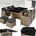 tectake Salon de Jardin Exterieur en Résine Tressée Poly Rotin Salon de Jardin Table 10 Personnes Fauteuil Exterieur Encastrable Aluminium