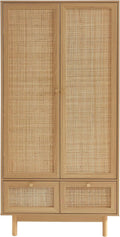 BAÏTA Armoire Helena Effet chêne et cannage rotin 90 cm
