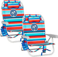 Lot de 2 chaises longues pliantes de luxe avec carte Rouge/bleu à rayures Pour plage, pique-nique, fête d'anniversaire, camping, barbecue, pêche