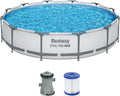 Bestway Steel Pro Max Frame Kit Piscine avec Pompe à Filtre Ø 366 x 76 cm, Gris Clair, Ronde