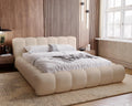 Cloud lit Coffre 160x200, Tissu bouclé Beige (Anthology 3), Sommier à Lattes - Lit Double 160x200, Lit rembourré avec Rangement