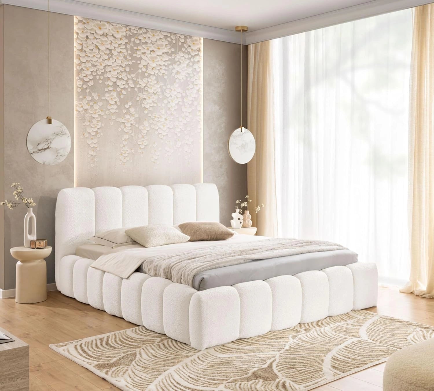 FURNISTAR MIA Lit capitonné avec coffre de lit, lit 160 x 200 cm, lit bubble, lit double avec espace de rangement et sommier à lattes, sans matelas