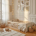 LIT Pilou 70x140 + sommier, Blanc et Naturel, matelas, 15 cm