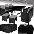 tectake Salon de Jardin Exterieur en Résine Tressée Poly Rotin Salon de Jardin Table 10 Personnes 6 Fauteuil en rotin 4 Tabouret Pouf Encastrable