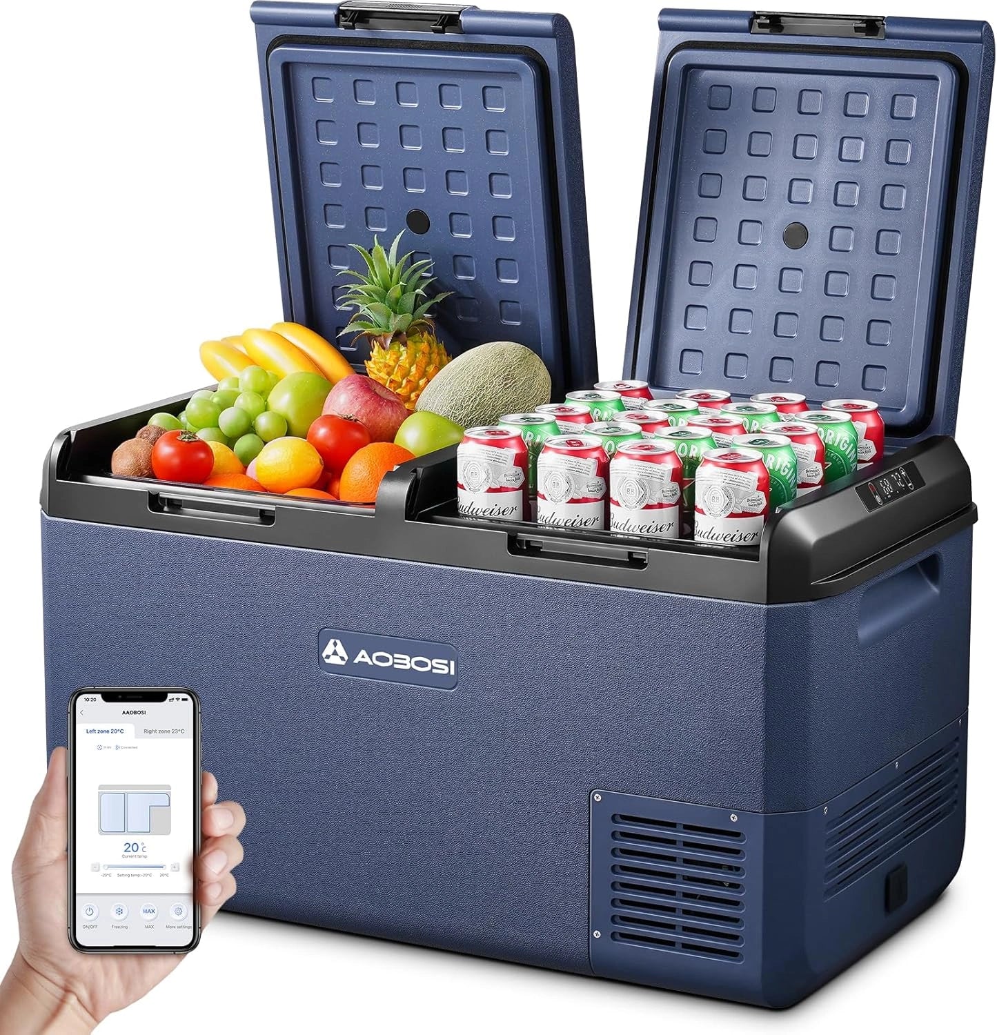 AAOBOSI Glaciere a Compression 75 L, IPX4 Étanche, 20 °C à 20 °C, 12 V 24 V 230 V CA, Double Zone, Écran LED, pour Voiture, Camion, Bateau, Camping