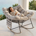 Fauteuil a Bascule Grand Extérieur avec Poche Latérale pour Salon, Structure en Acier Supporte 150KG, Rocking Chair avec Coussin Amovible, Jardin