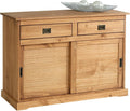 IDIMEX Buffet Savona bahut vaisselier Commode avec 2 tiroirs et 2 Portes coulissantes, en pin Massif lasuré Brun