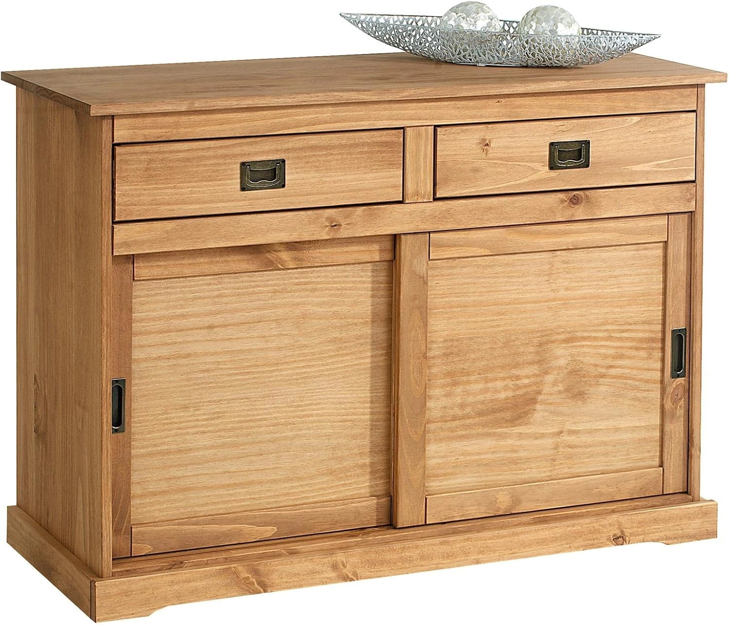 IDIMEX Buffet Savona bahut vaisselier Commode avec 2 tiroirs et 2 Portes coulissantes, en pin Massif lasuré Brun