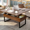 VOWNER Table Basse Relevable Transformable Table à Manger, Meuble 3 en 1 multifonctionnel pour salon avec rangement caché pratique, Noyer