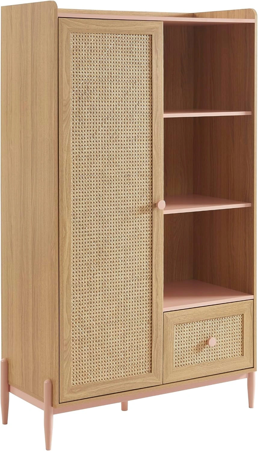 BAÏTA - Armoire Pablo Rose et cannage rotin 1 Porte et 1 tiroir