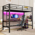 PUGSDRLY Lit Mezzanine 1 Place avec Bureau, sans Matelas (Noir), USB et Prise électrique, Cadre en Métal