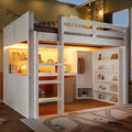 Zepneiy Lit Mezzanine 140x200 cm, Blanc (Matelas Non ), lit Double Enfant avec lumière LED, tiroirs et Bureau