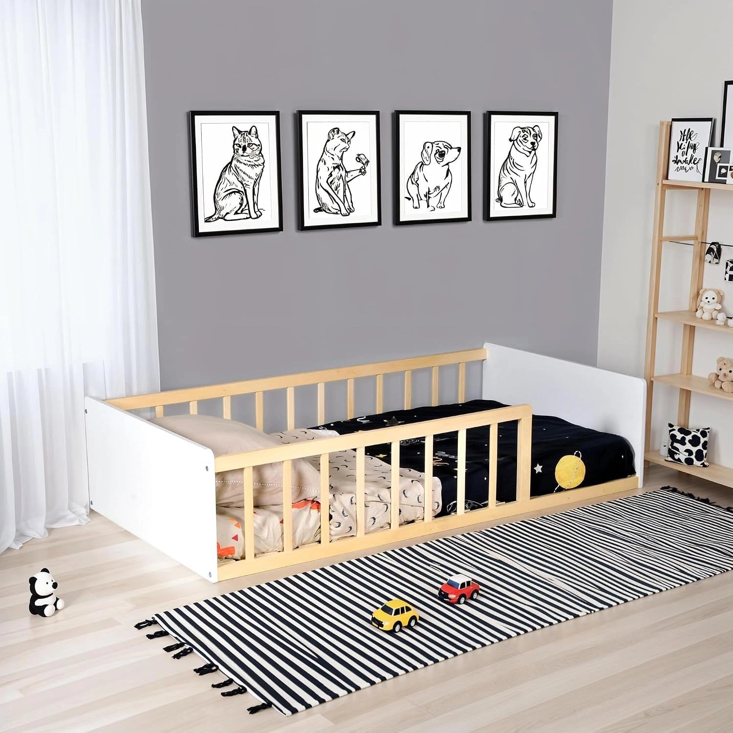 LIT Pilou 80x160 + sommier, Blanc et Naturel, matelas, 15 cm