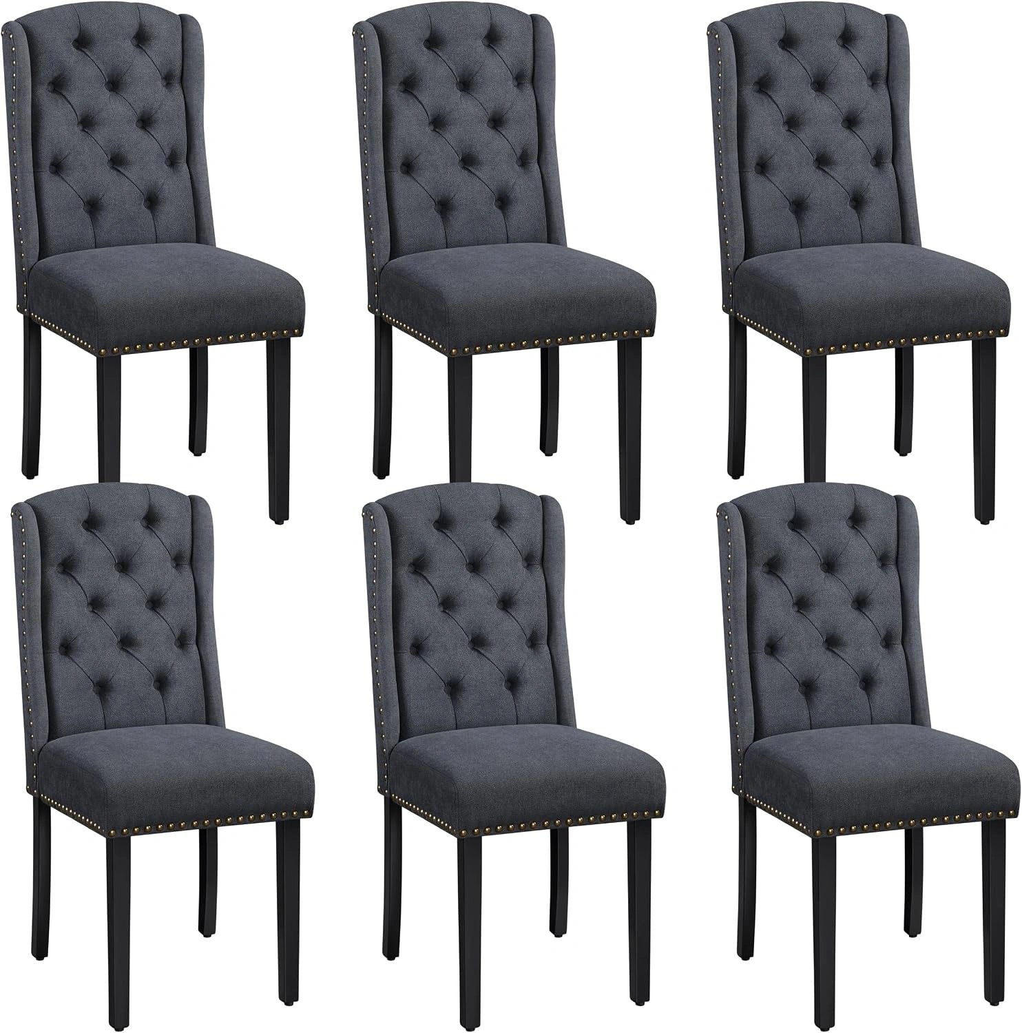 Yaheetech Lot de 6 Chaises de Salle à Manger en Tissu Effet Lin Design Classique Boutonné Ensemble de Chaises de Cuisine Rembourrées avec Pieds