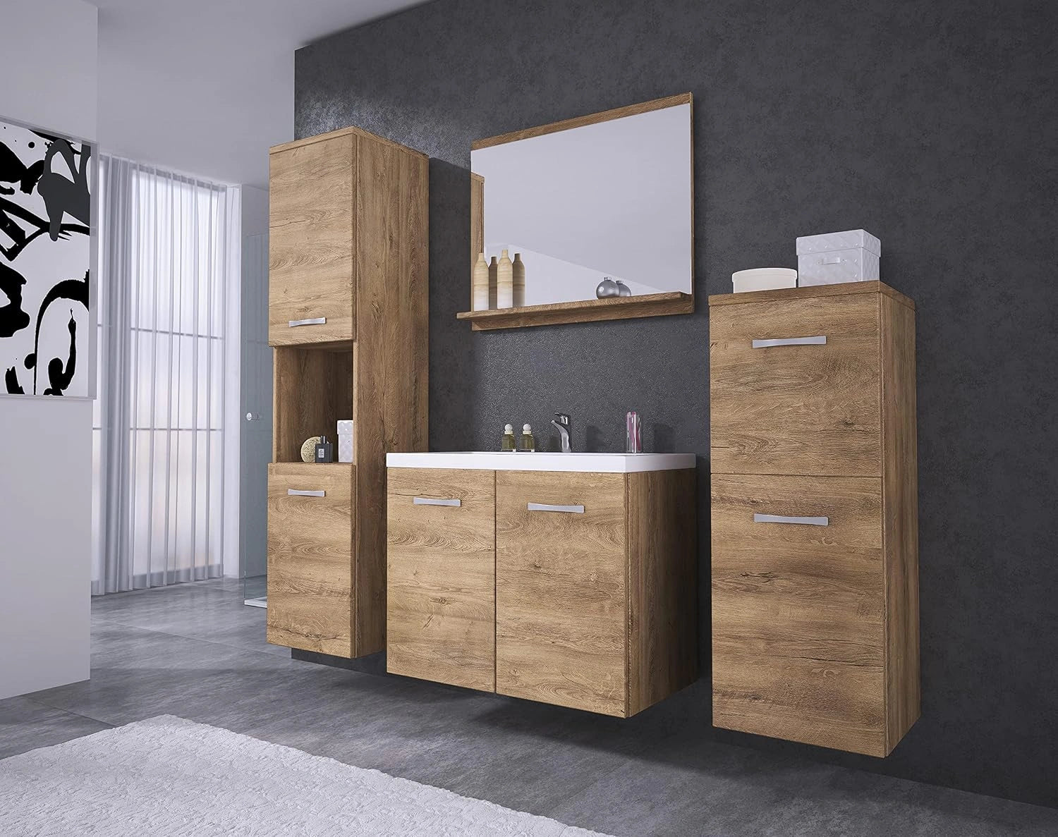 PIASKI Ensemble de meubles de salle de bain Roma, meubles modernes (Lefkas) MALO001, ensemble de meubles de salle de bain avec lavabo