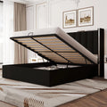 LUXOAK Lit Coffre 140 x 200 cm avec Sommier à Lattes, Noir, Tête de Lit 115 cm de Haut Miroir Chromé, Mécanisme de Levage Hydraulique, Velours Premium