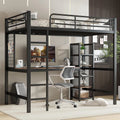 ModernLuxe Lit Mezzanine Enfant et Adolescent 90x200 cm, Noir + Bois Foncé, Étagère à 5 Niveaux, Hochbett Eisenbett avec Bureau, Métal + MDF