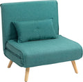 HOMCOM Fauteuil Convertible 1 Place 3 en 1 Chauffeuse Oreiller Vert, Dossier Réglable en 5 Positions, Fauteuil Lit, Canapé-Lit Clic-Clac, pour Invités