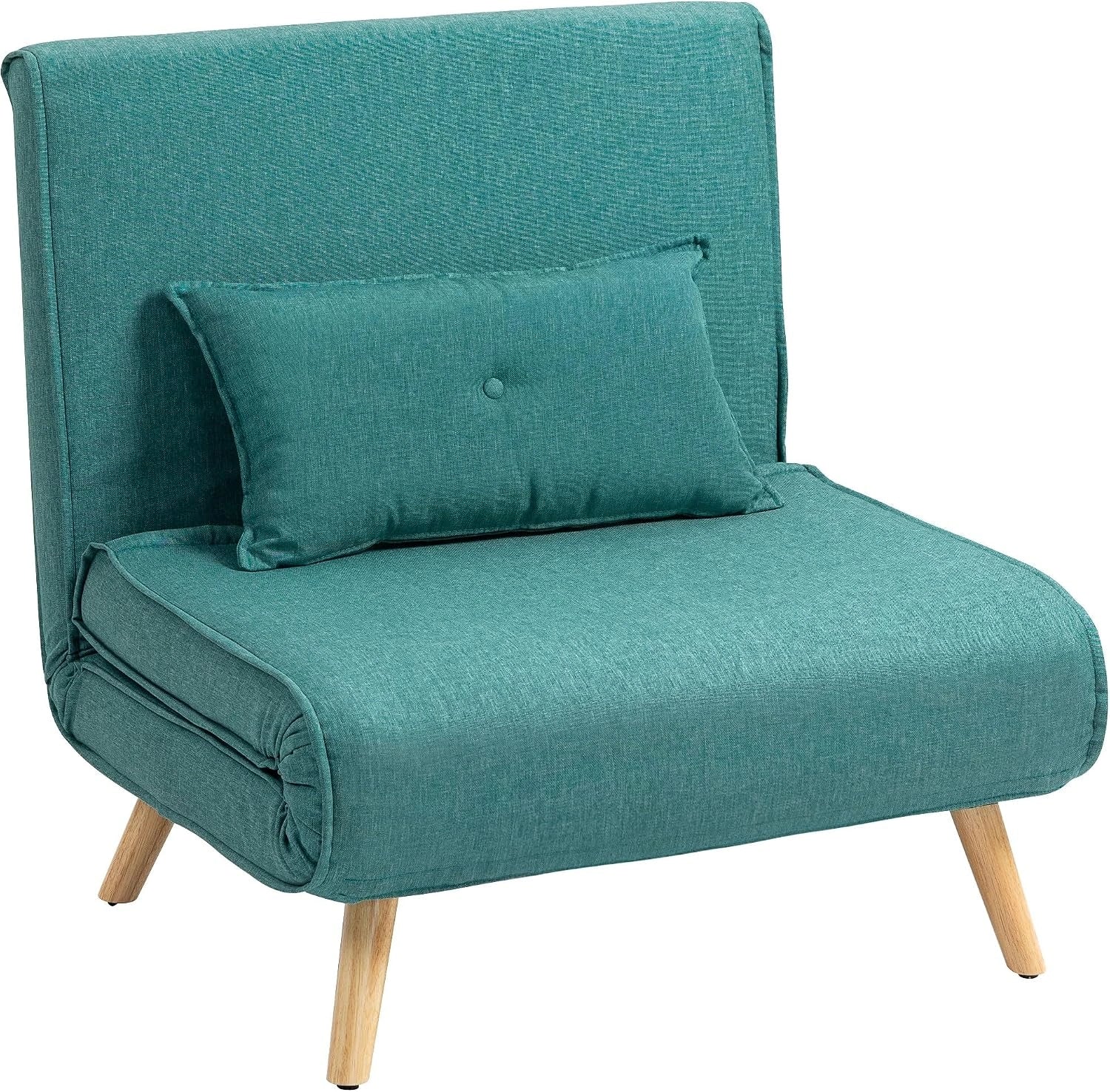 HOMCOM Fauteuil Convertible 1 Place 3 en 1 Chauffeuse Oreiller Vert, Dossier Réglable en 5 Positions, Fauteuil Lit, Canapé-Lit Clic-Clac, pour Invités