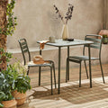 Alice's Garden - Table de Jardin métal + 2 assises Kaki Amélia. Lattes et Bords arrondis. Traitement antirouille