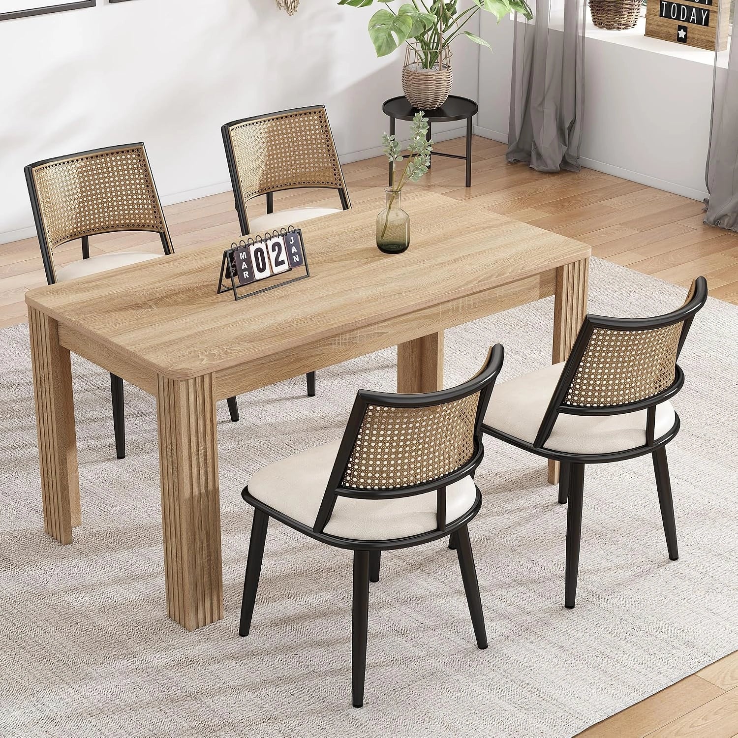 Merax Lot de 4 Chaises de Salle à Manger, Chaises de Cuisine avec Siège en Polyuréthane et Dossier en Rotin, Salon et Chambre à Coucher, Noires